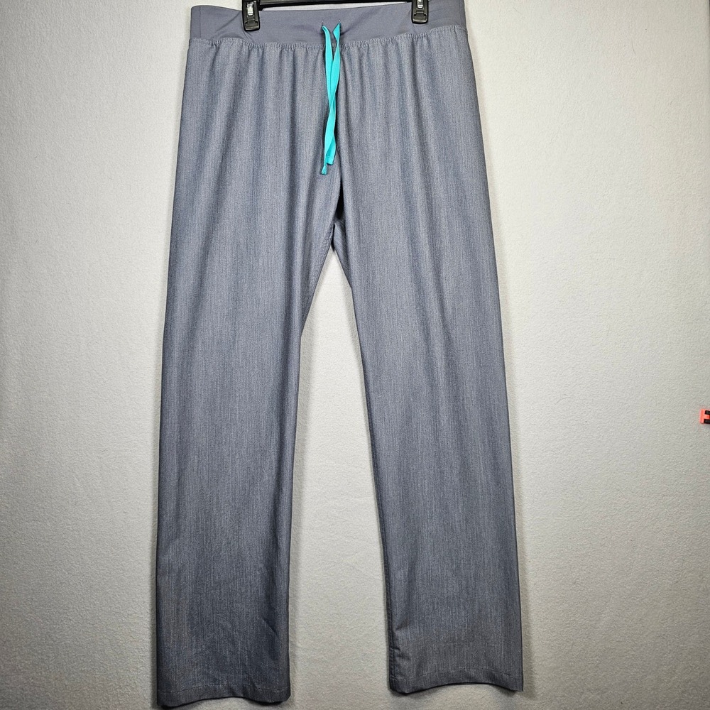 FIGS Heather Gray Scrub Pants Straight Leg Teal Drawstring Mens L/T 31 Inseam‎